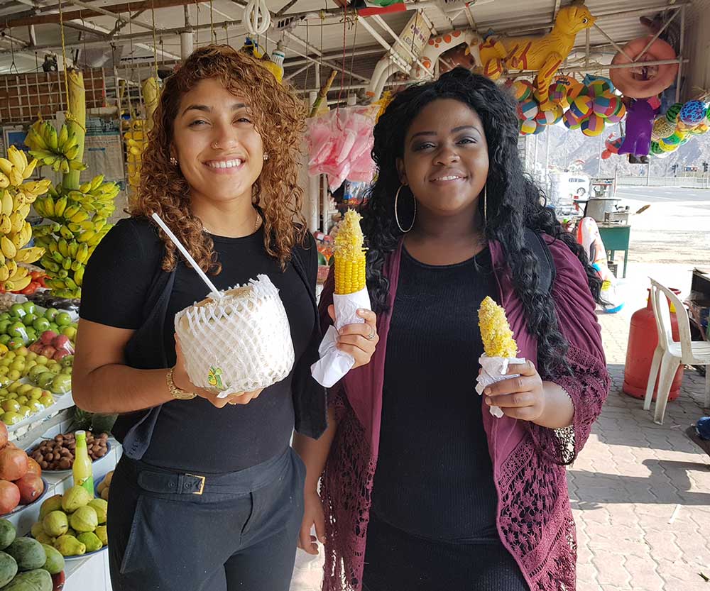 Father and son sitting on stairs looking at laptop