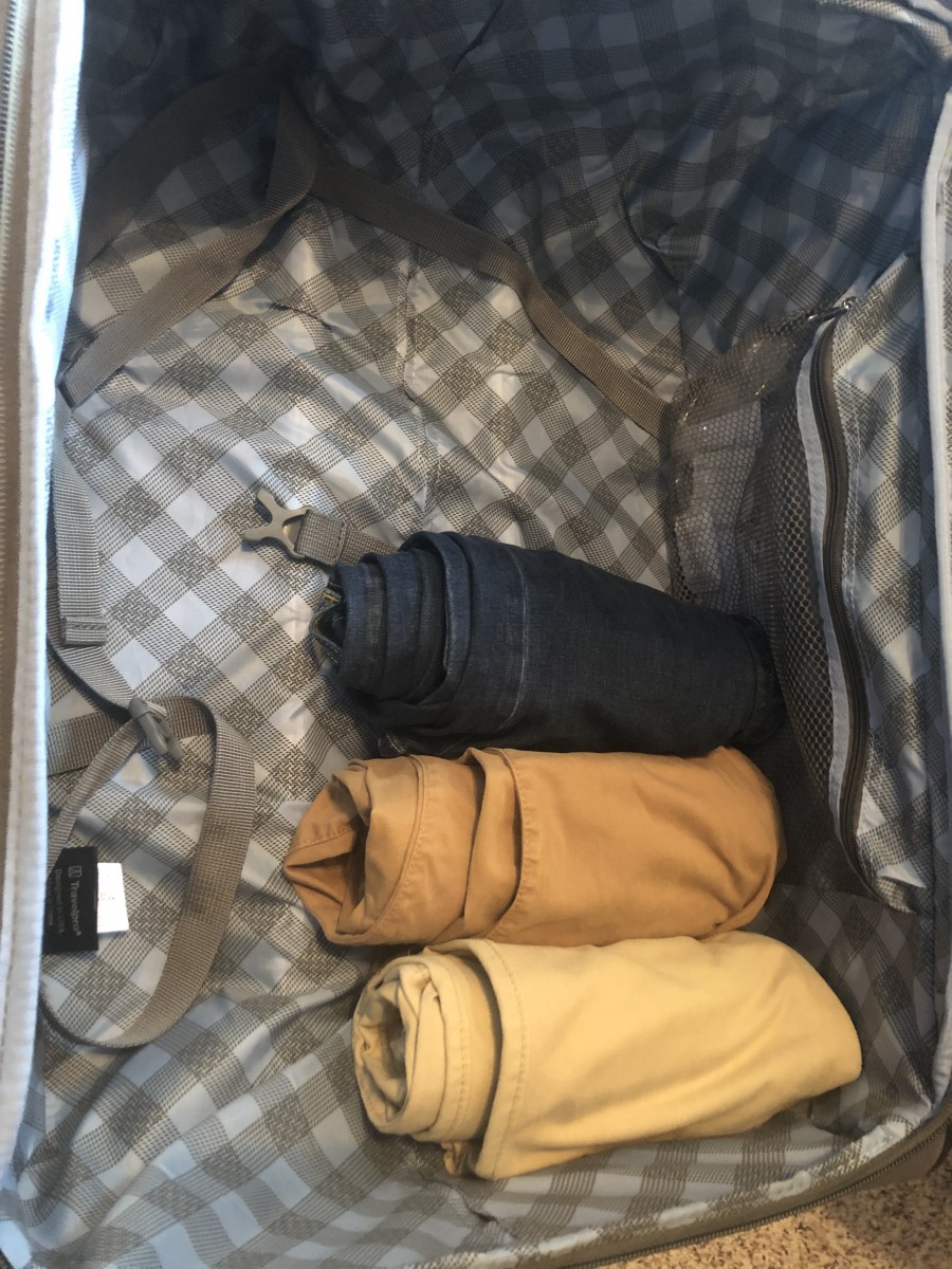 Blog 1-Packing how to roll clothing to pack suitcase