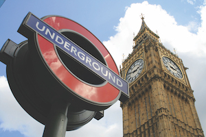ENGLAND – LONDON – Underground and Big Ben London Underground sign and Big Ben