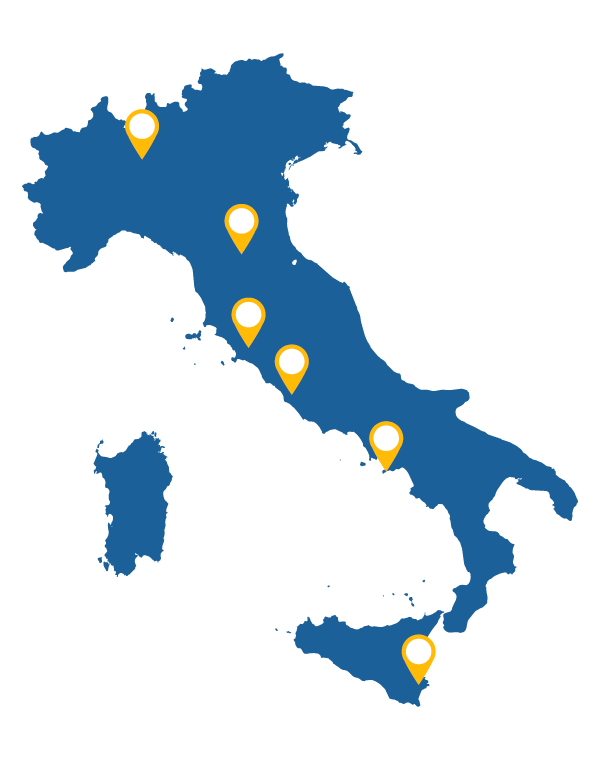Map if Italy - Florence, Milan, Rome, Sorrento, Syracuse, Tuscania